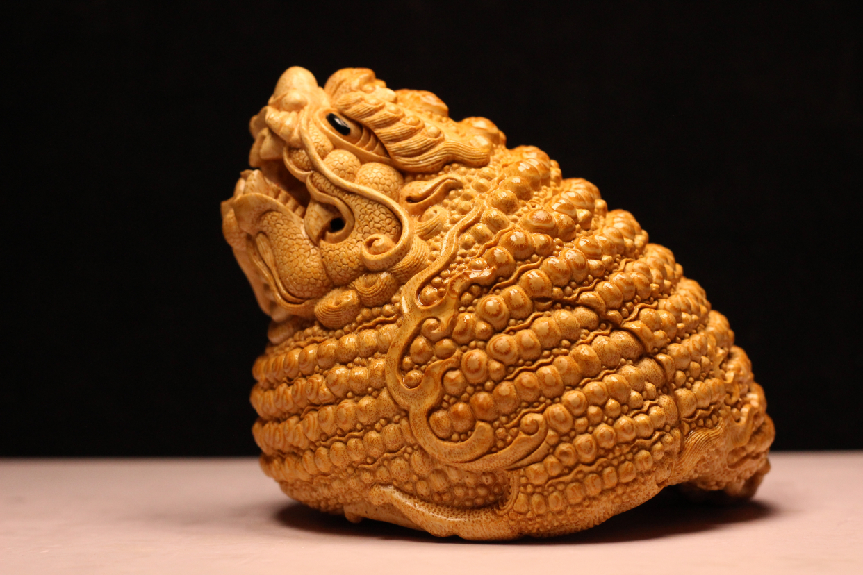 竹根雕金蟾 王者钭忠云大师作品龙蟾