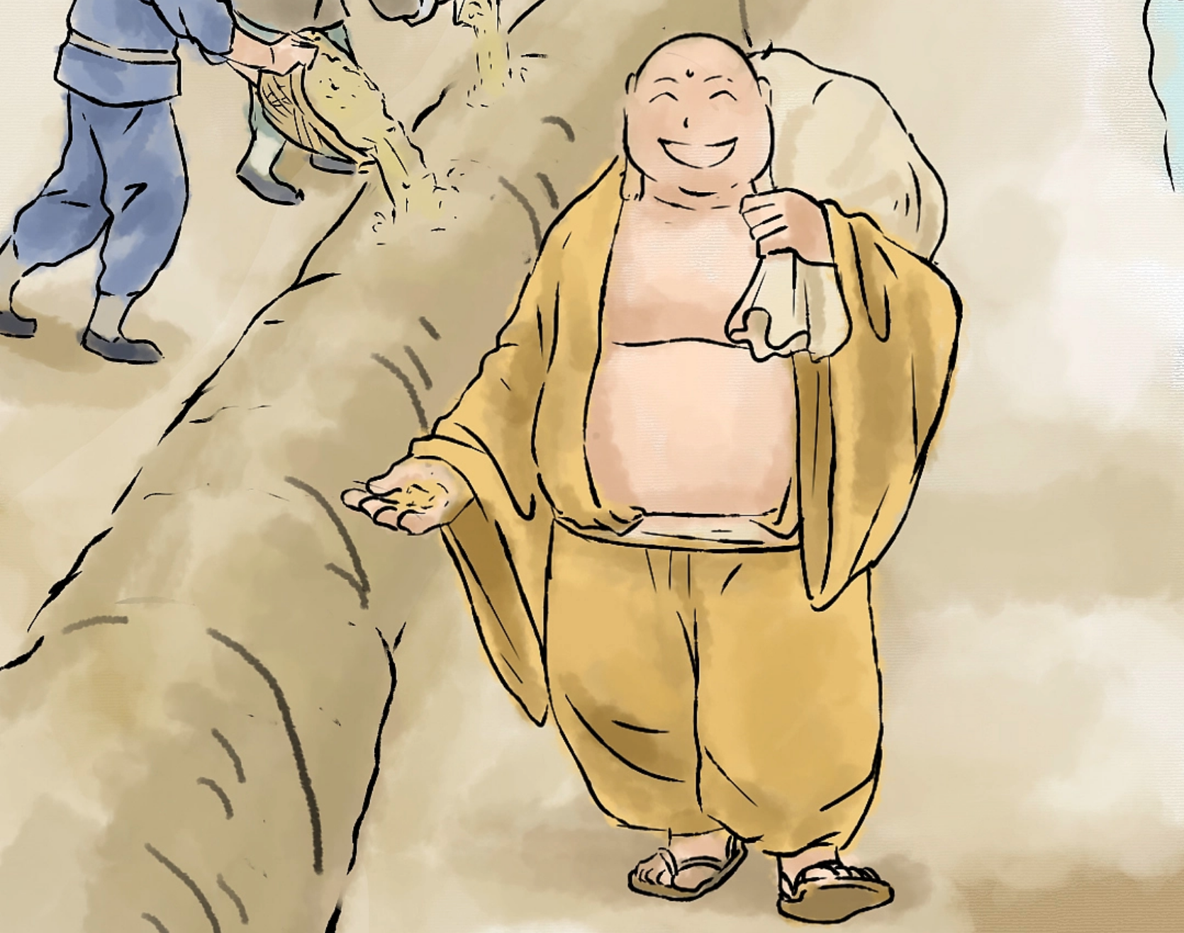 弥勒佛故事:"花喜鹊,尾巴长,娶了媳妇忘了娘"