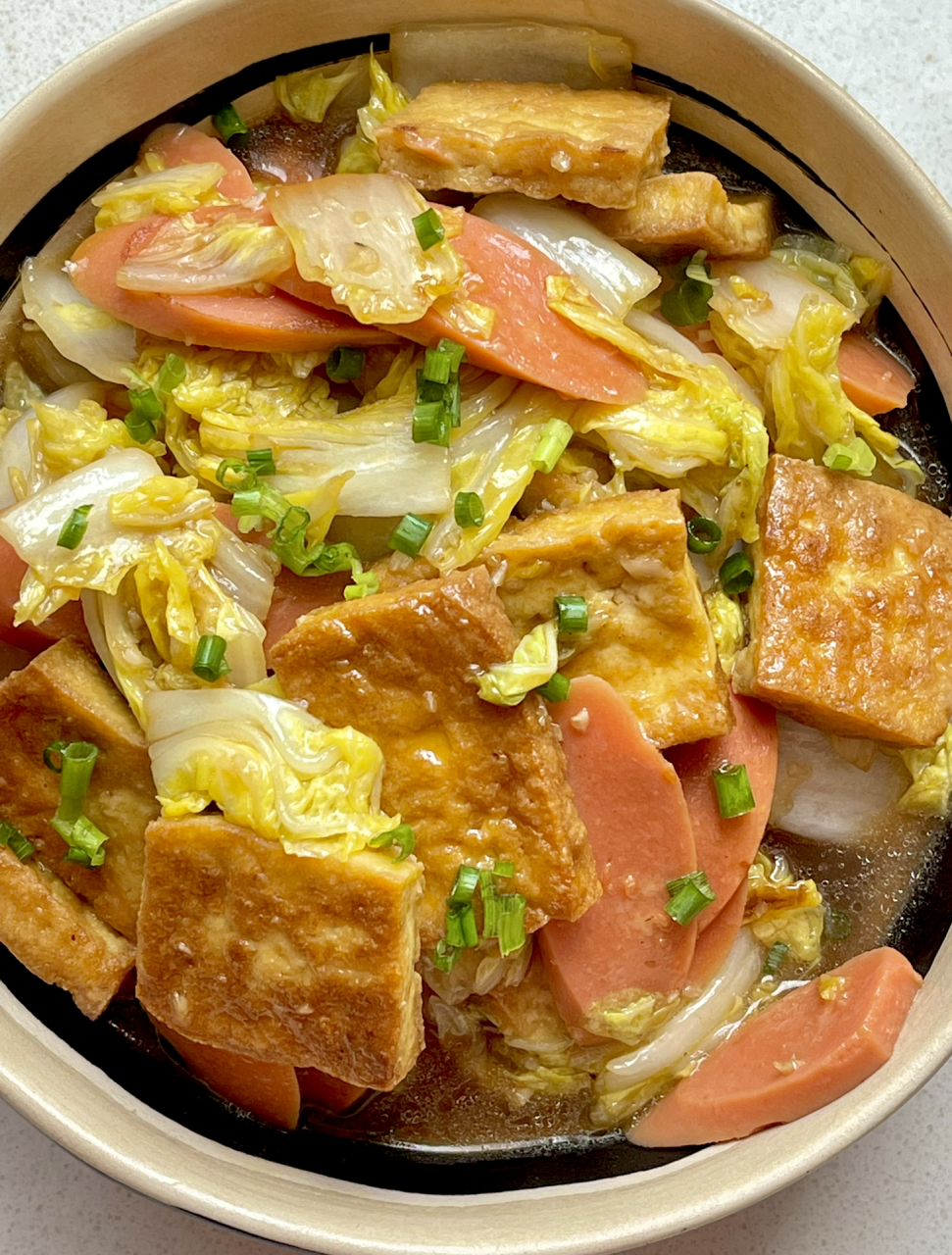 白菜火腿豆腐煲真意外的好吃!