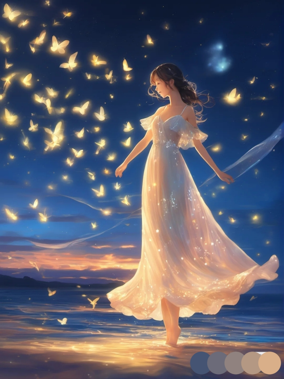 释放内心的光芒,海边女孩心灵荡漾之夜       梦幻唯美女神ai