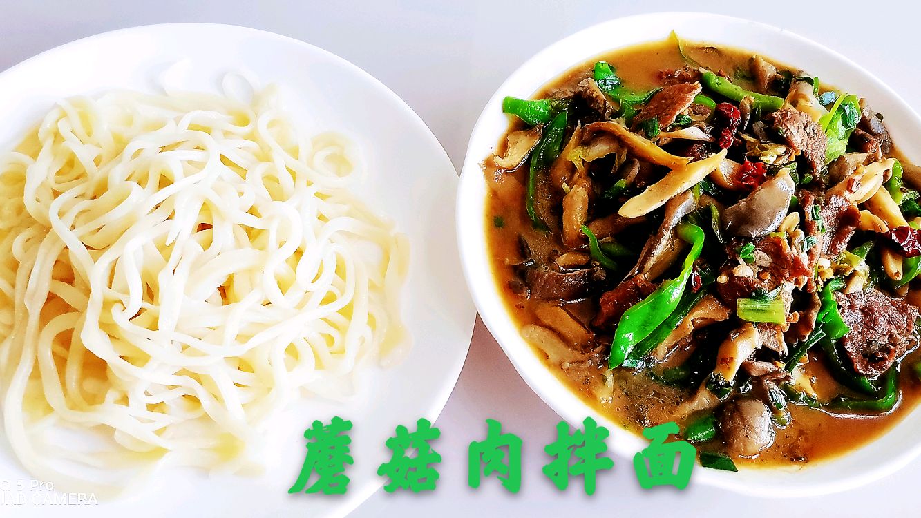 一盘简单的蘑菇肉拌面,面的筋道加上菜的鲜香简直太美味了