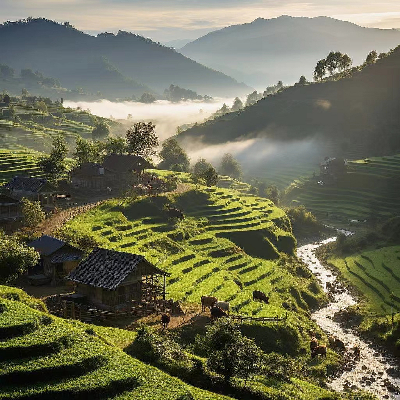 梯田是一种特殊的农田形态,通过将山坡划分成一层层的平台,形成了一种