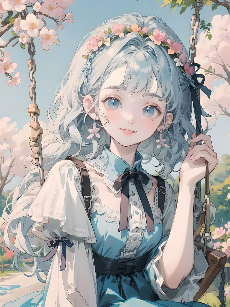蓝色系秋千少女 #二次元# #ai共创计划# #ai绘画