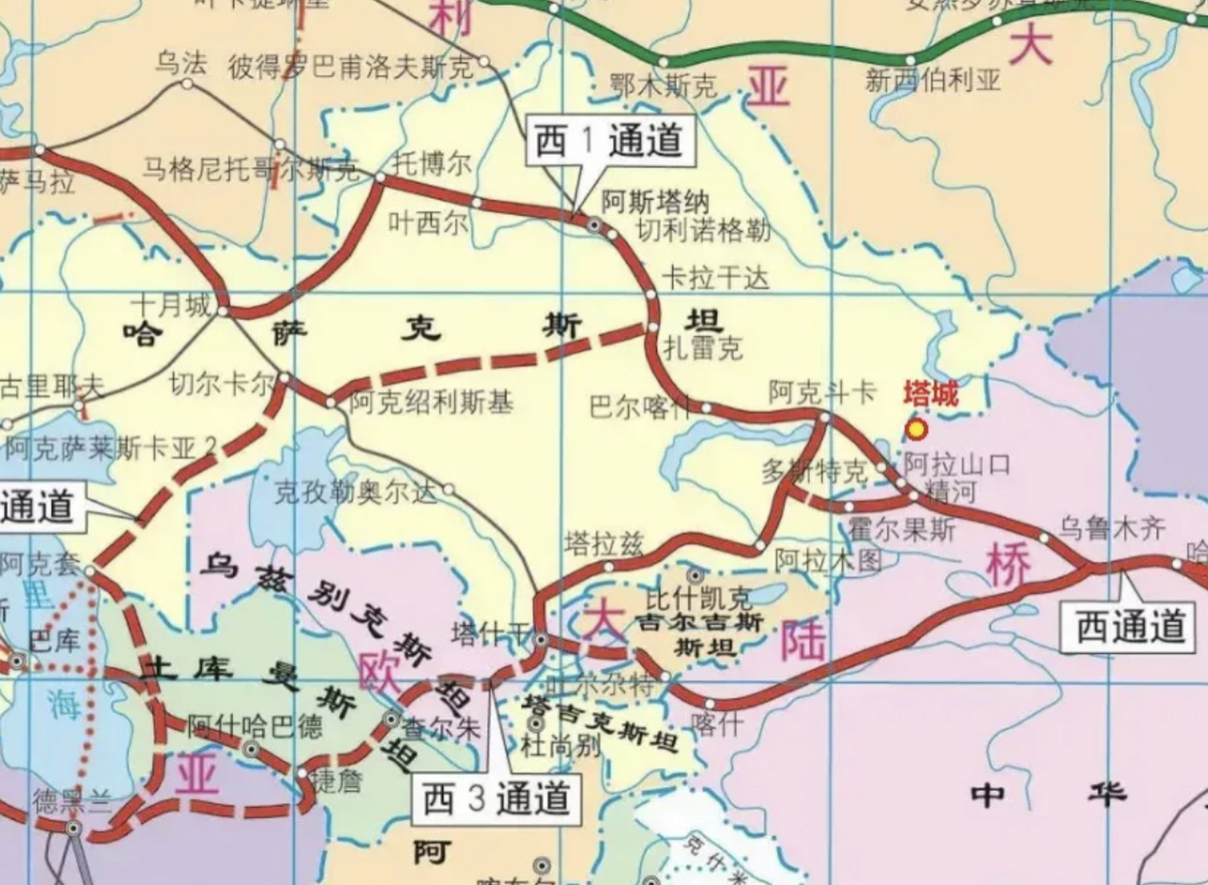 中亚五国铁路路线图图片