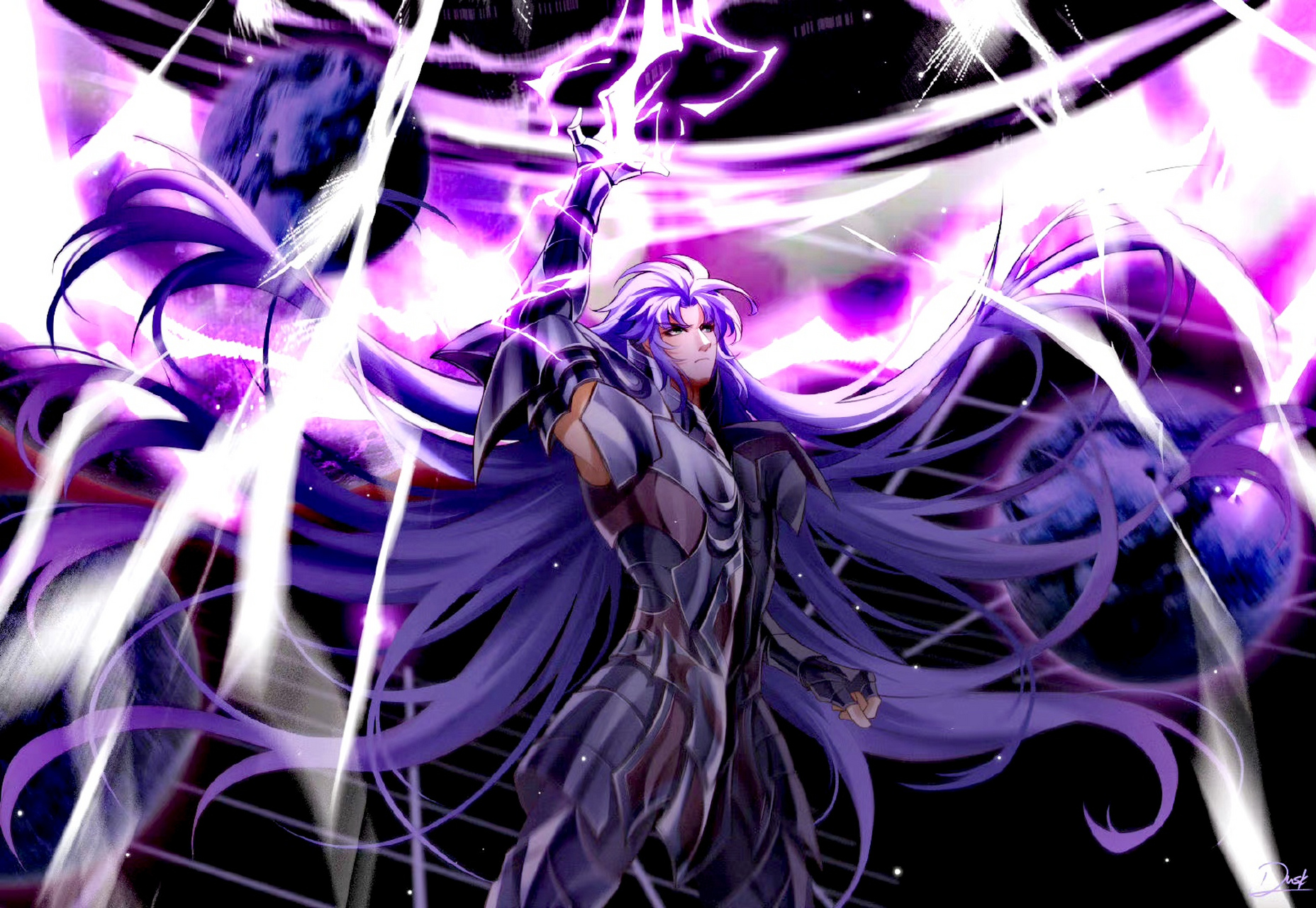画师dusk绘制的一组双子座黄金圣斗士撒加的同人插画,人物变得更加