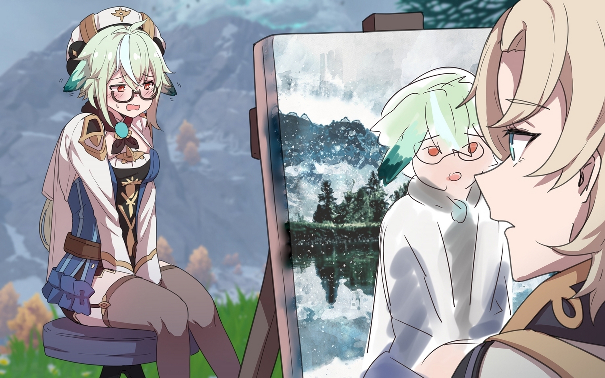 画风景时,顺便(敷衍)把砂糖画上去的阿贝多[泪奔]