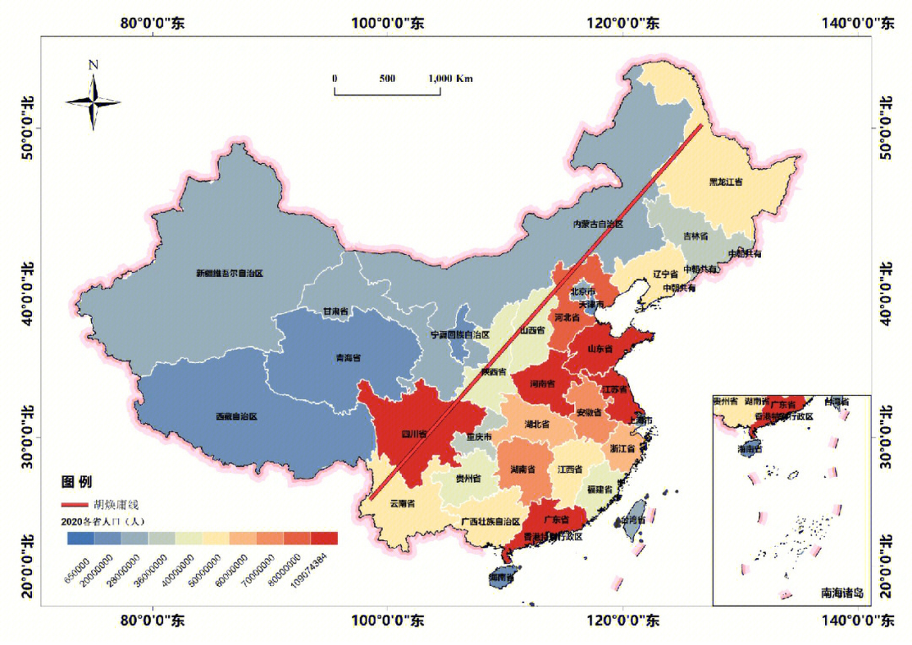 胡焕庸线:即中国地理学家胡焕庸(1901-1998)在1935年提出的划分喂国