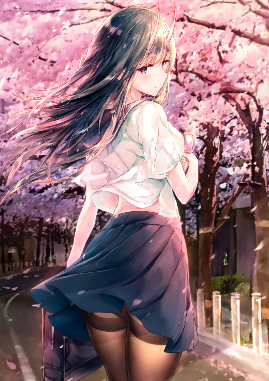 樱花树下的二次元少女图片