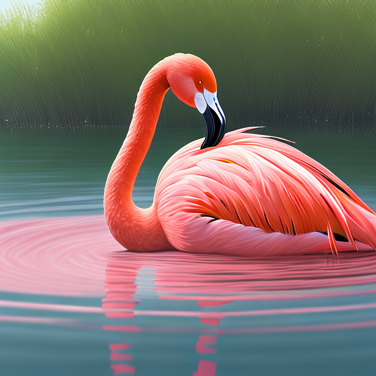 百度ai画的火烈鸟,居然还有倒影,唯美的感觉被ai拿捏得十分到位!