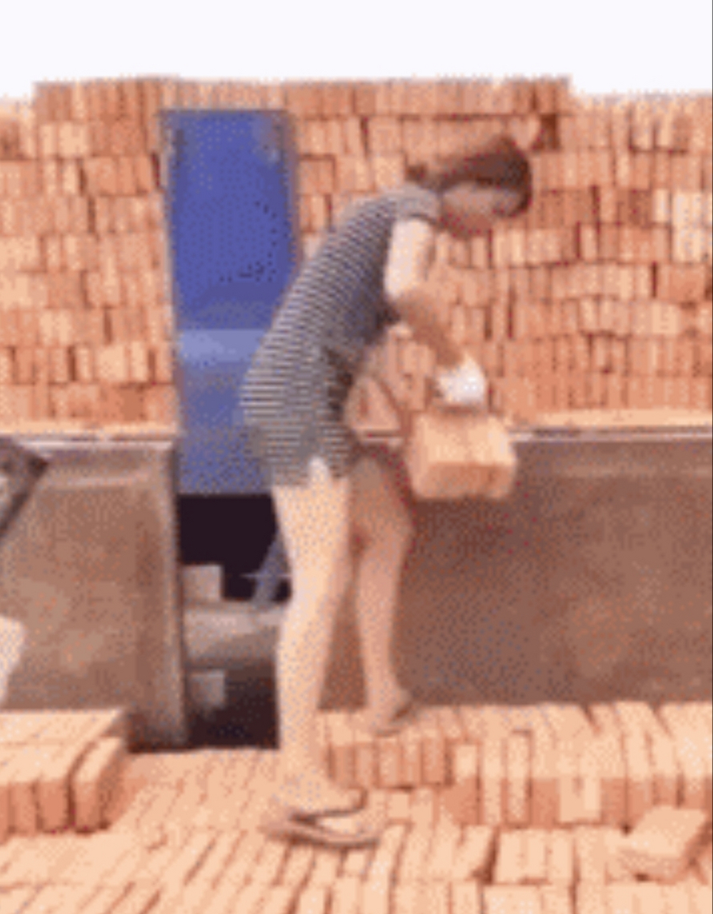 美女都需要出来搬砖了,社会变了啊!
