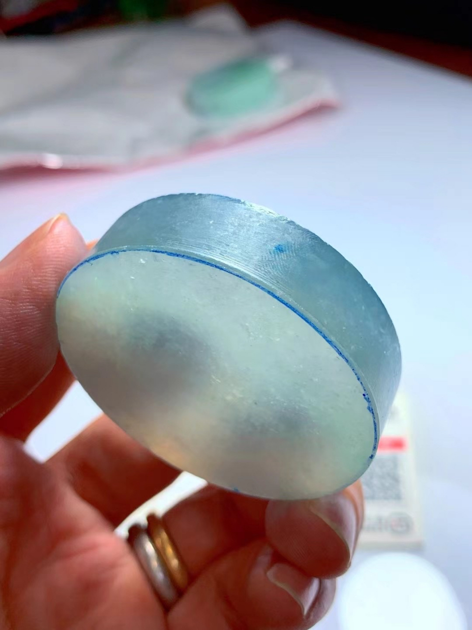 莫西沙 高冰种手镯心 完美 玉质极好 品质极高.尺寸 51-13.