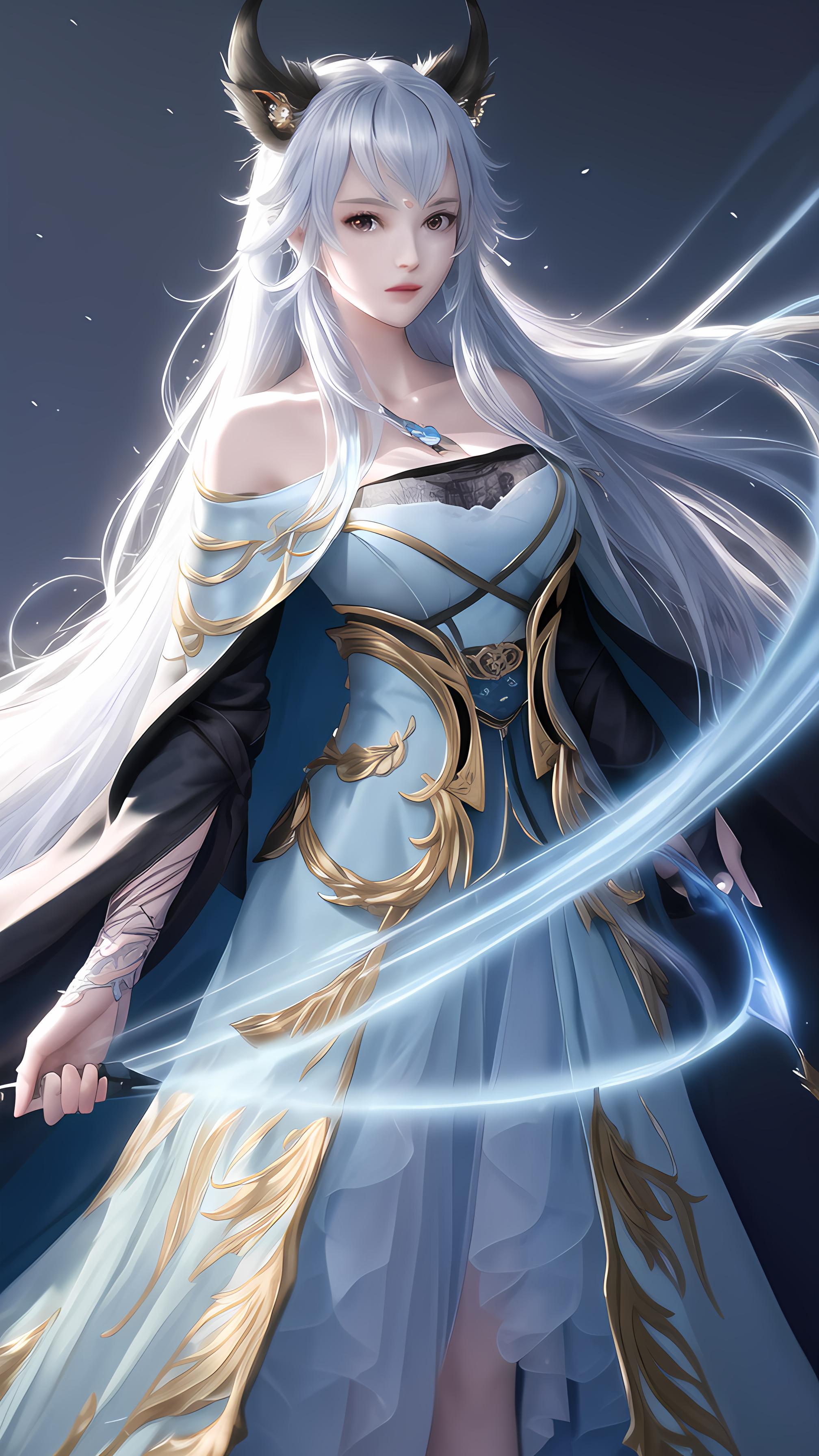 动漫壁纸 蓝衣恶魔少女