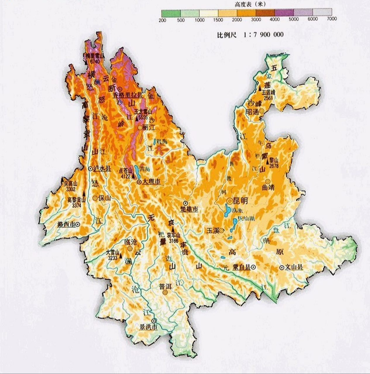 云南地形示意图