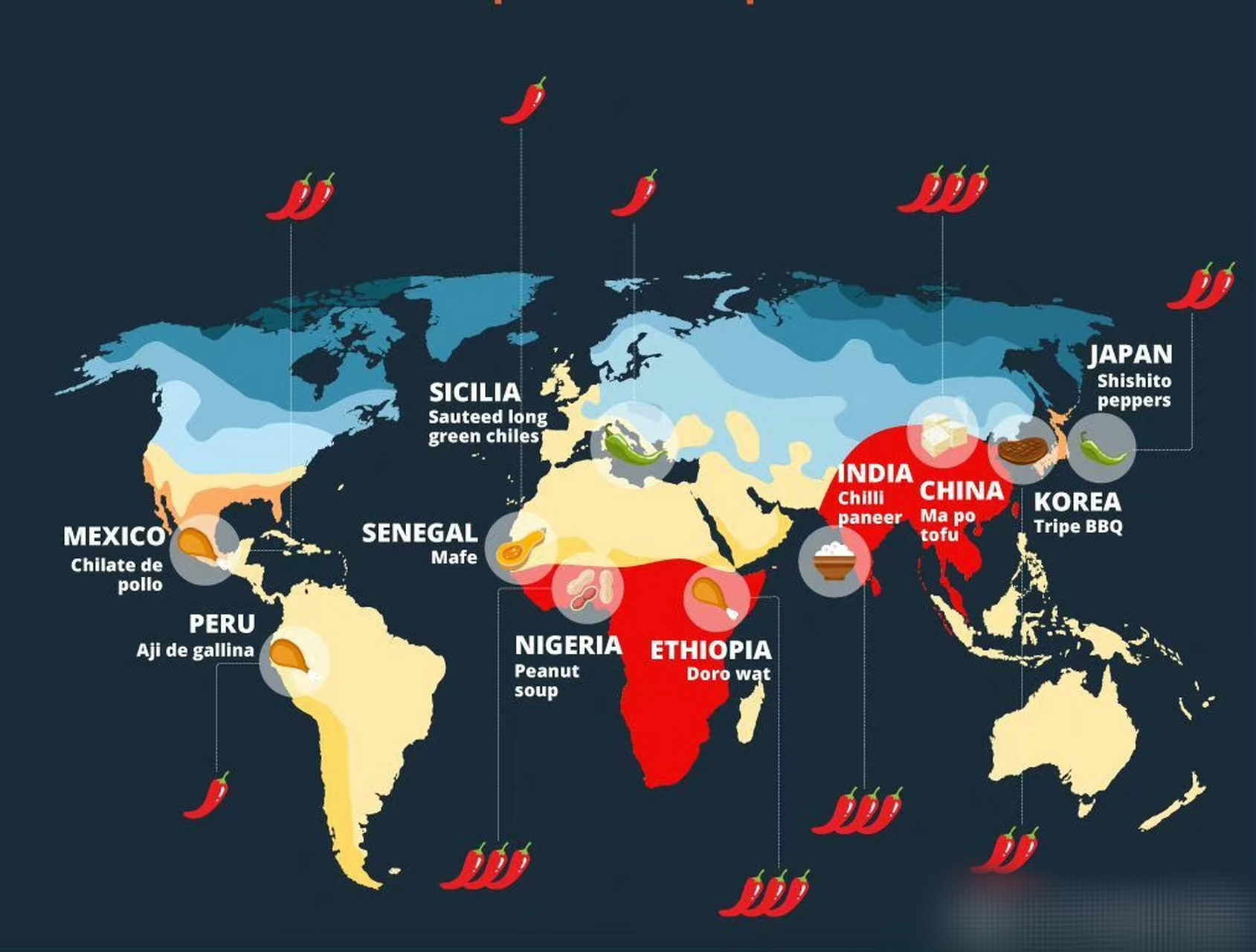 全球食辣能力地图: 看看下面这张全球食辣地图,发达地区的食辣能力