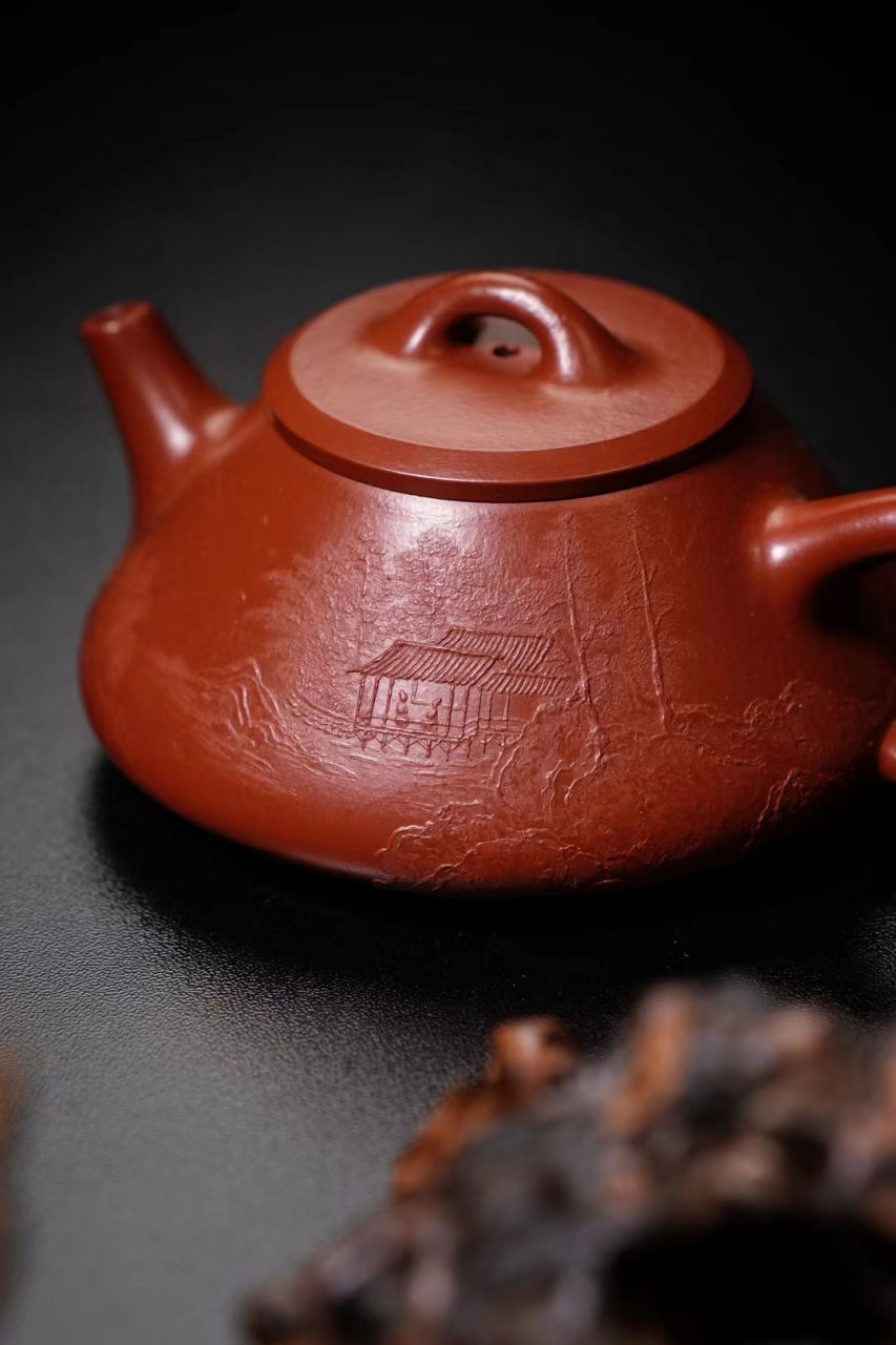 山水泥绘  任瓢 本色泥绘 漂亮!#宜兴紫砂壶# #全手工