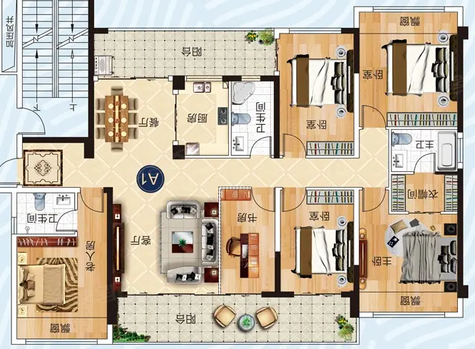 178平米户型,六个房间,实用性不错!