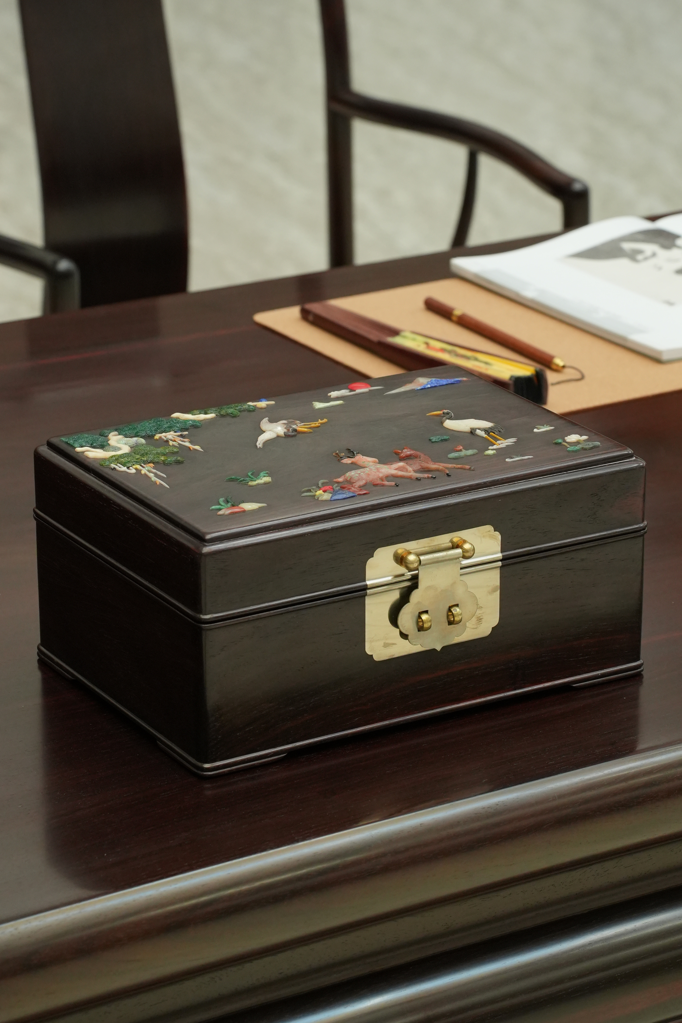 大红酸枝百宝嵌首饰盒收纳盒