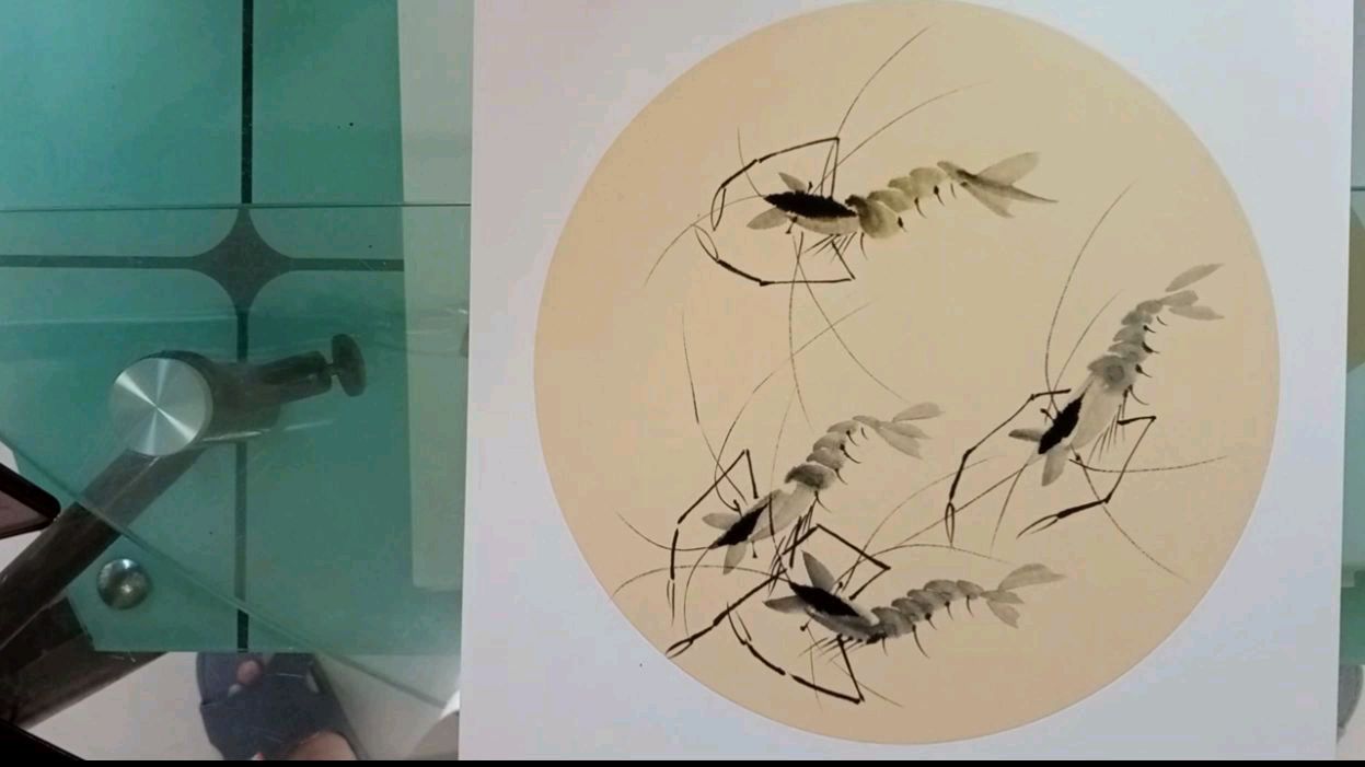 国画花鸟,精细讲解虾画法及构图,初学者课图稿