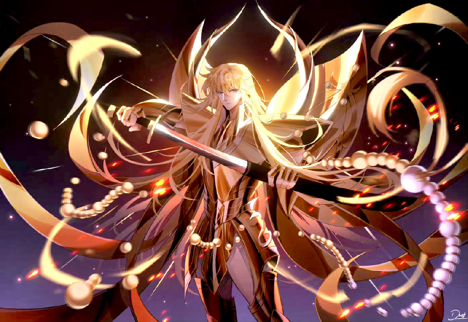 画师dusk绘制的一组国风圣斗士人物绘画,黄金圣斗士 处女座沙加.