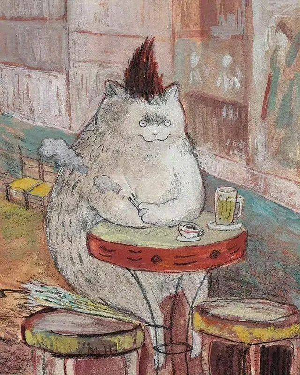 "kathy lam"的插画作品,情绪随时可能失控的猫咪和永远稳如泰山的水豚