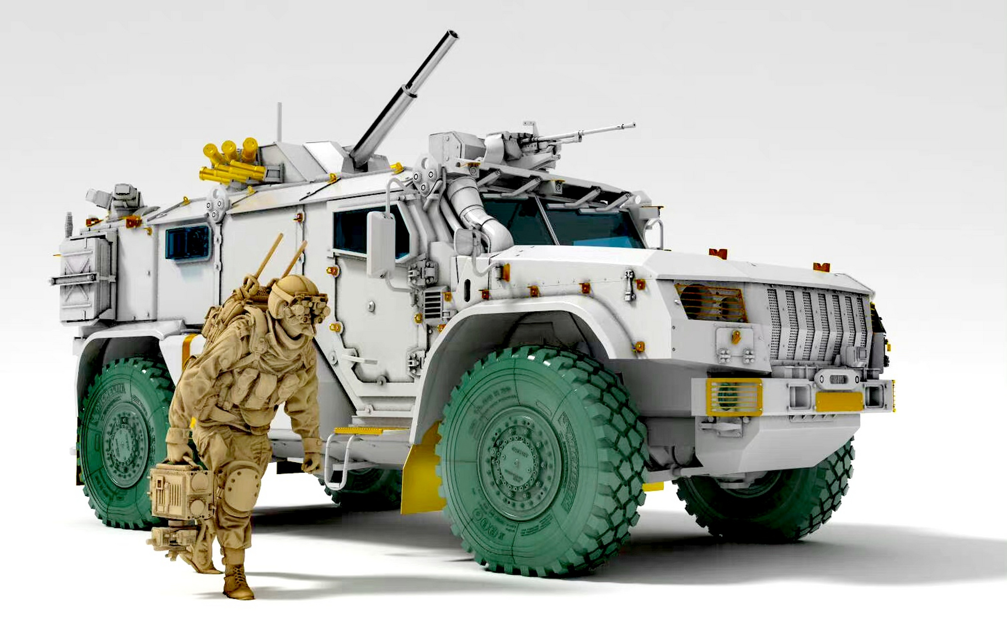 建模欣赏:1/35 台风-vdv k4386防雷装甲车建模,搭载2s4182毫米自行