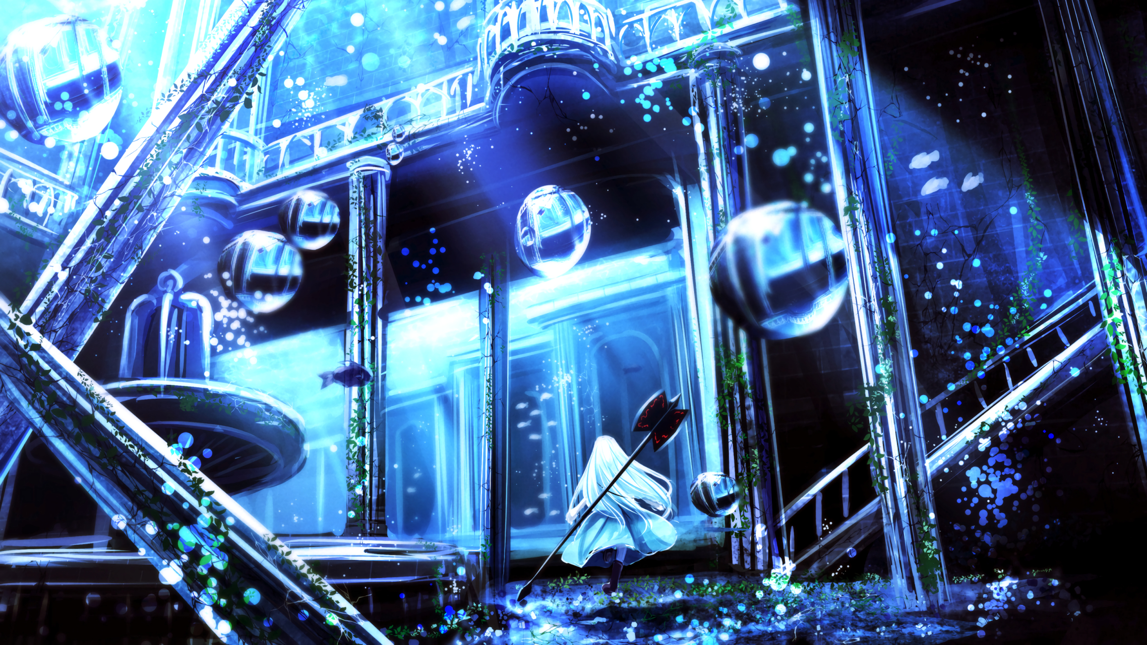 蓝色主题唯美壁纸#二次元美图# #动漫美图