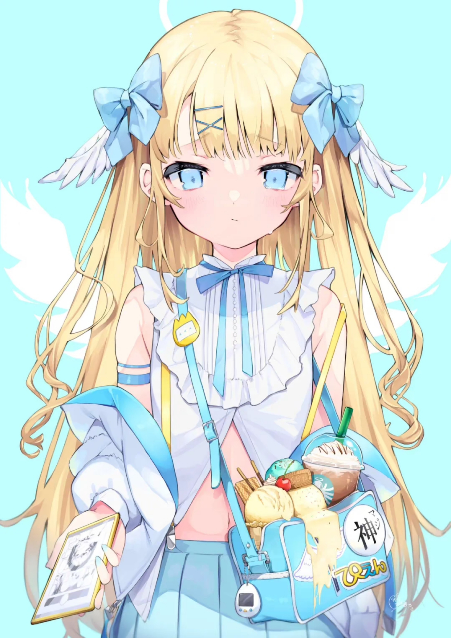 爱吃甜点的少女,包包里放满了吃的[馋嘴]#二次元#  画师:こゆびた べ