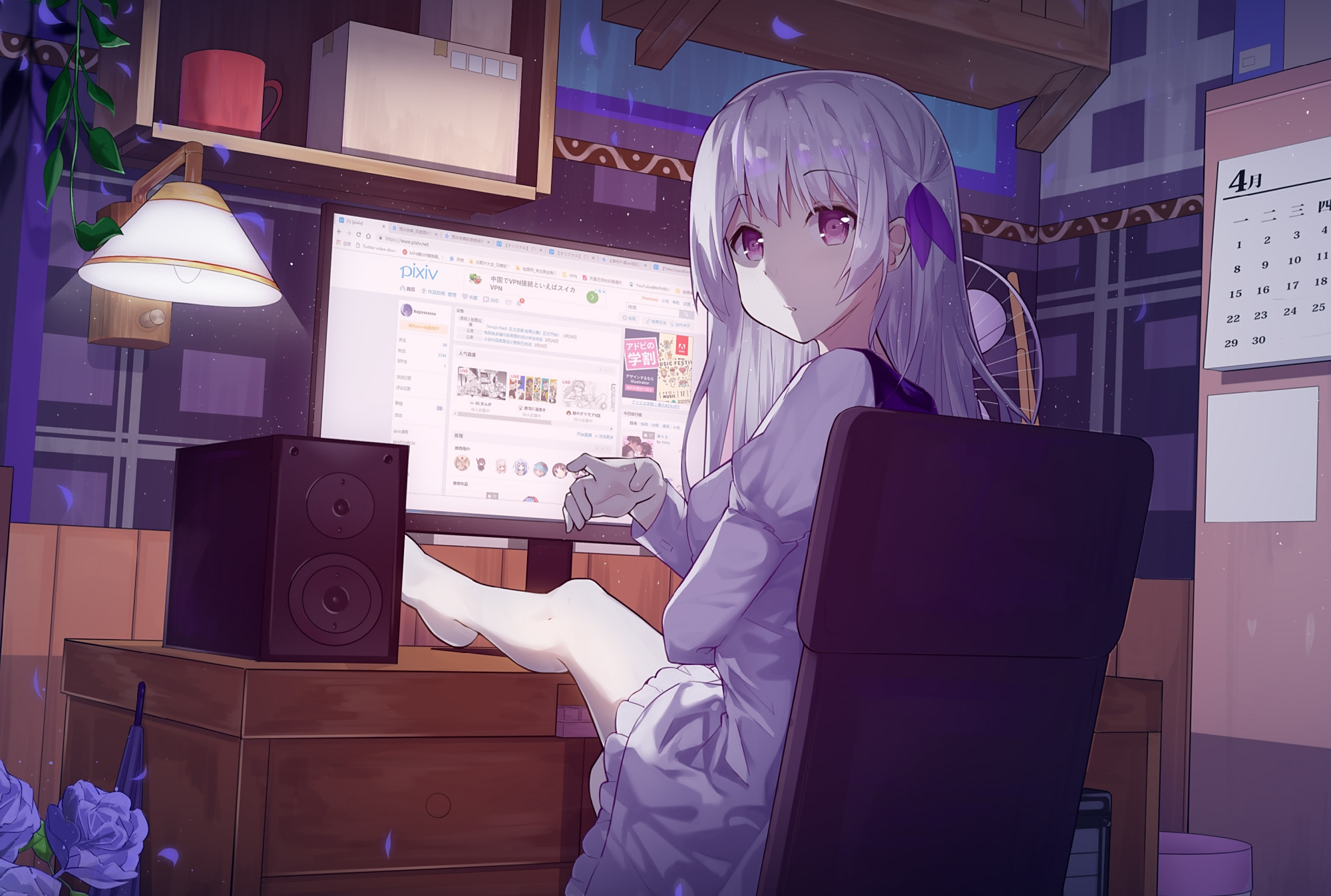 二次元"白毛"美少女精美插画,别客气,喜欢就拿走吧