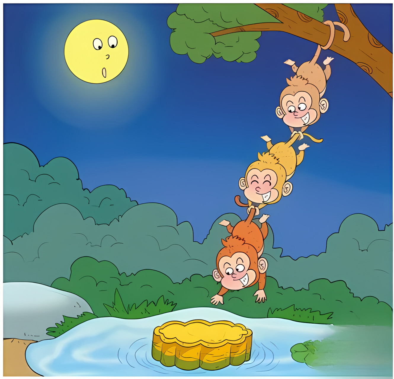 小学课本猴子捞月插图对比