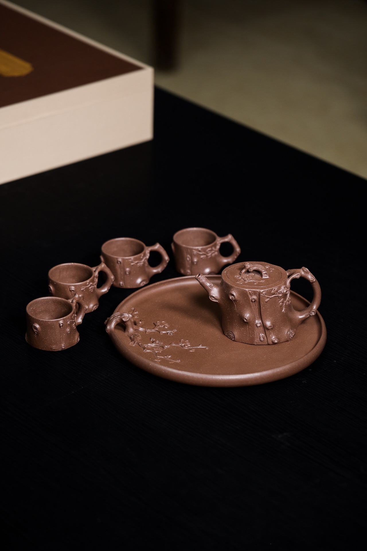 宜兴紫砂壶顾跃君全手工梅桩套组原矿紫泥270cc