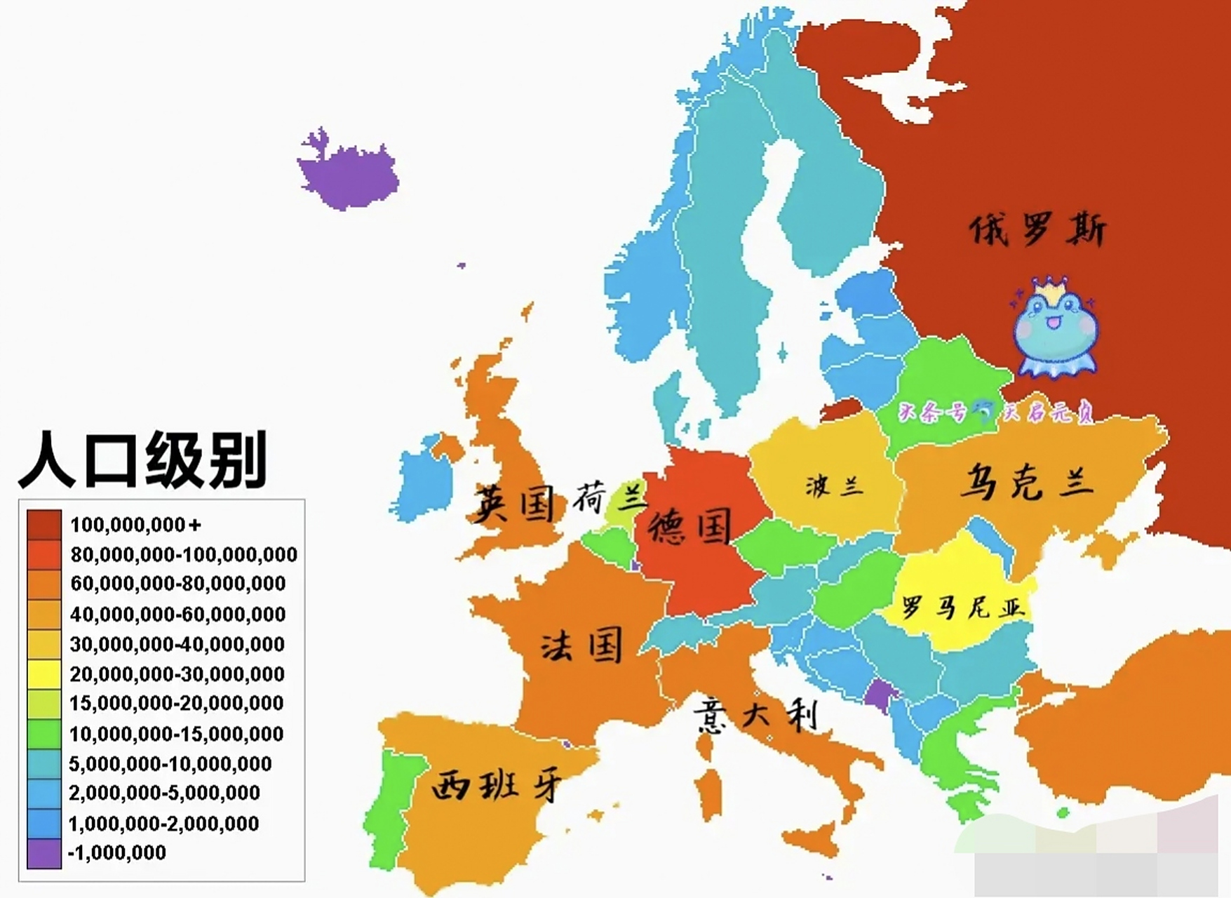 欧洲人口级别分布图,2000万人口就是人口大国.