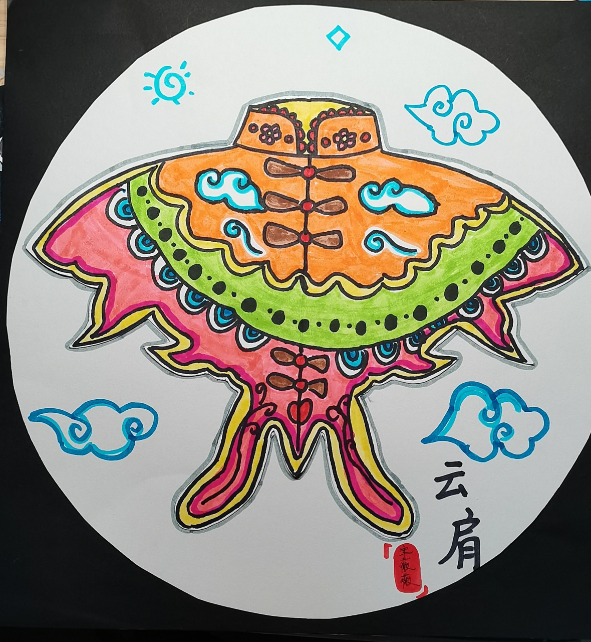 今天我们绘画的是一款古代云肩,云肩的款式自由设计,可以添加不同图案