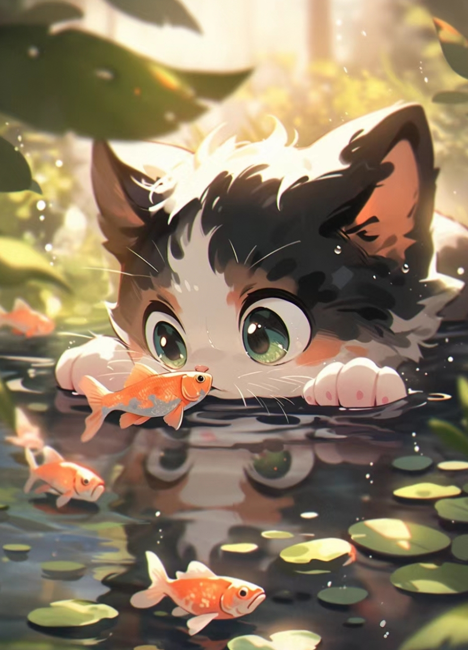 猫猫准备抓鱼啦