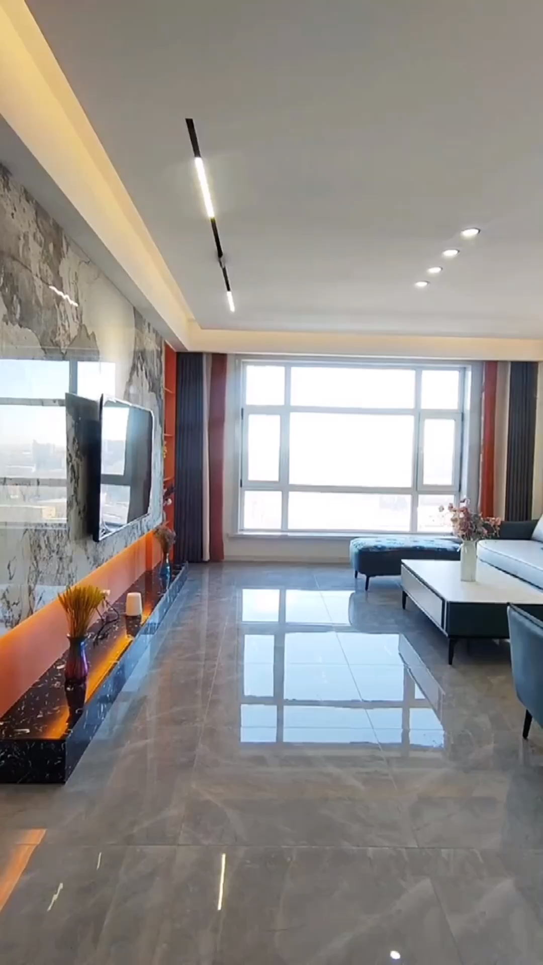 灰色大理石瓷砖通铺让我极度沉迷效果太好了