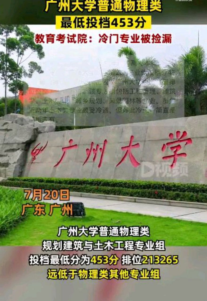 广东重点一本大学——广州大学规划建筑与土木工程专业组,投档最低分