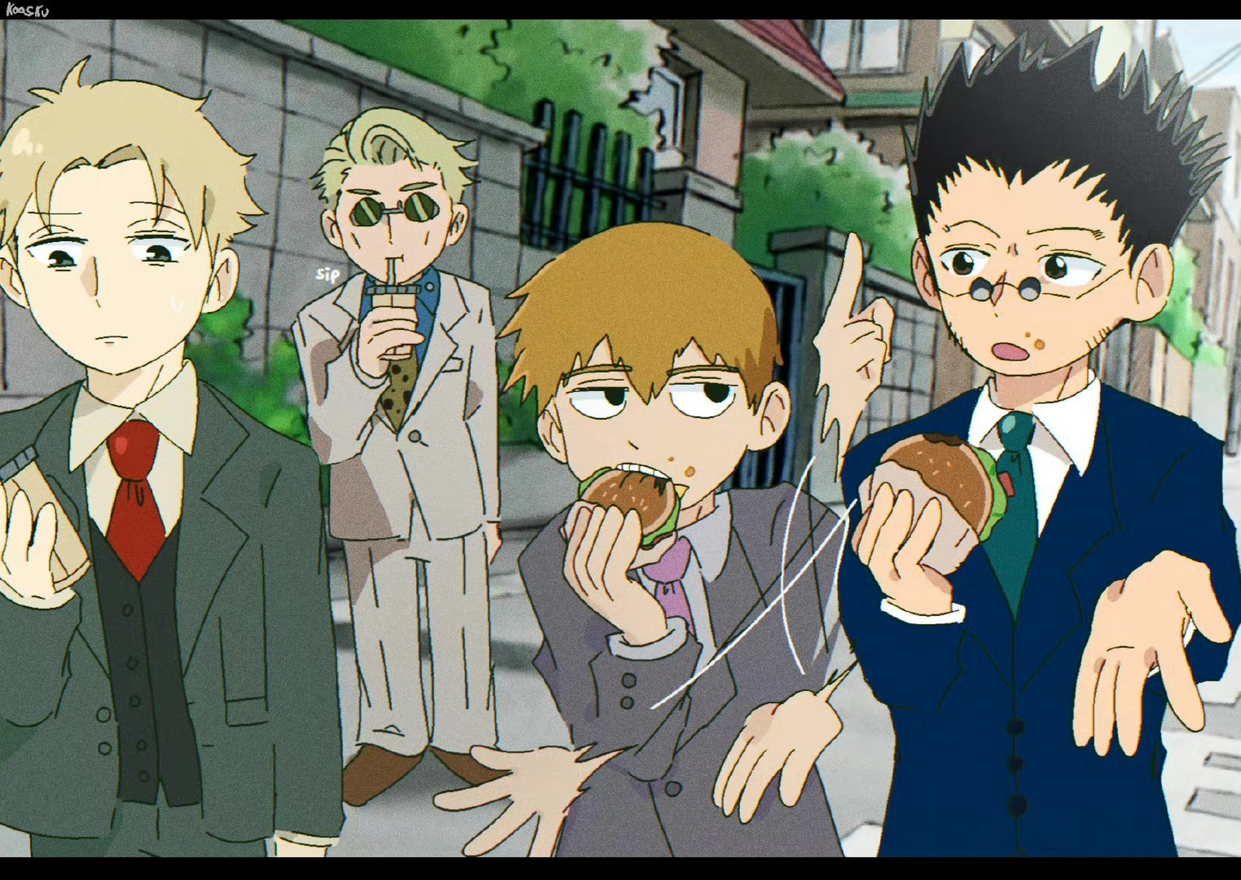 经典动漫# 4个西装男,这是什么梦幻联动[三哈] twi:koafreedraw