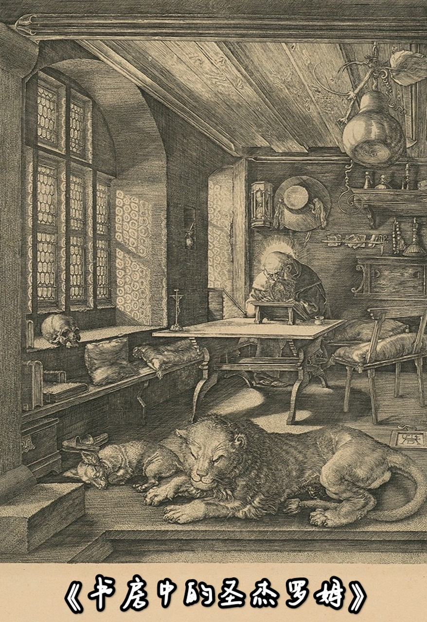 《书房中的圣杰罗姆》是丢勒创作于1514年的铜版画.