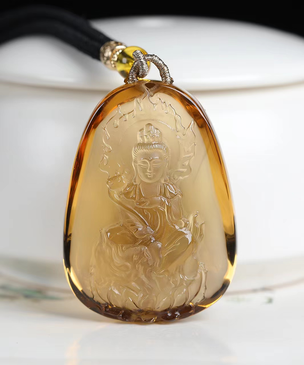 天然巴西黄水晶文殊菩萨观音吊坠  兔守护神 完美雕工#文殊菩萨吊坠