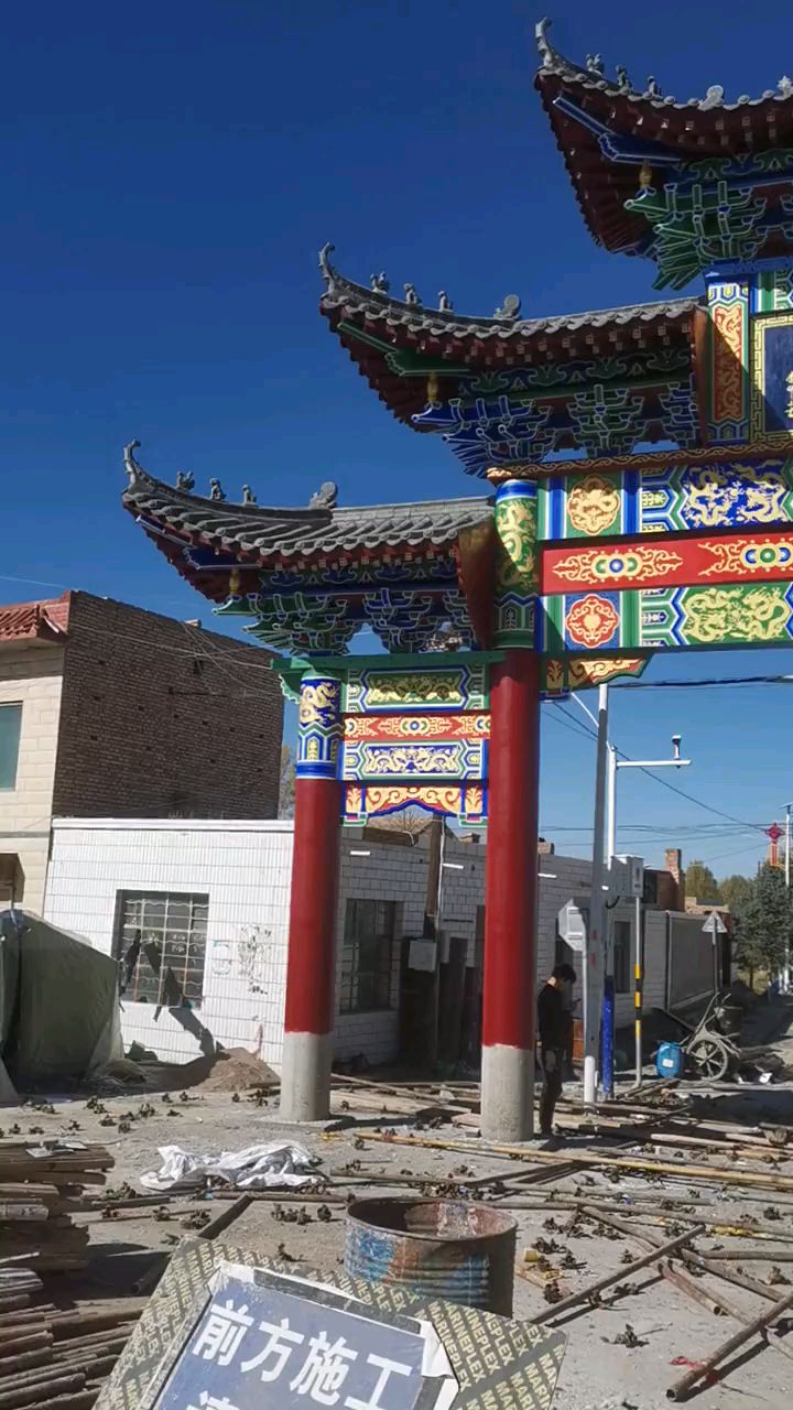 完工效果,村口古建牌楼设计,乡镇门楼牌坊,景区大门楼,设计施工,-度小