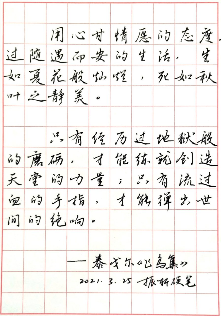 硬笔行书.泰戈尔《飞鸟集》名句摘抄