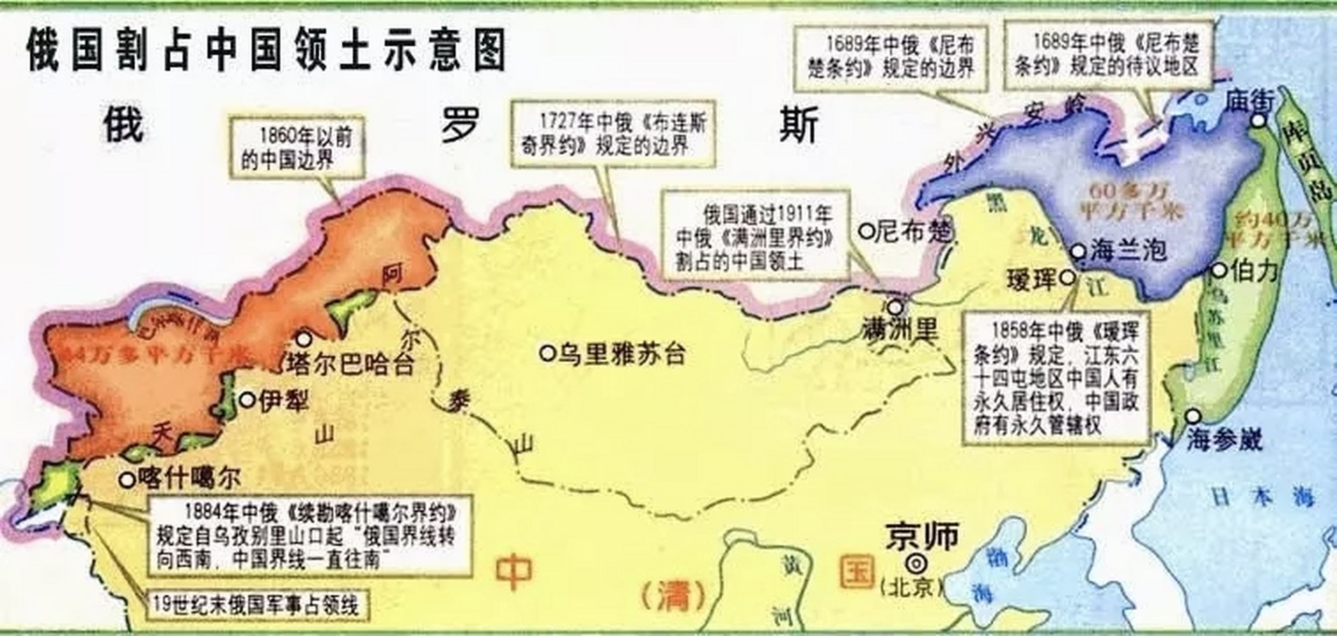 两张图看沙俄割占的我国领土面积: 1858年签订的《瑷珲条约》,是中国