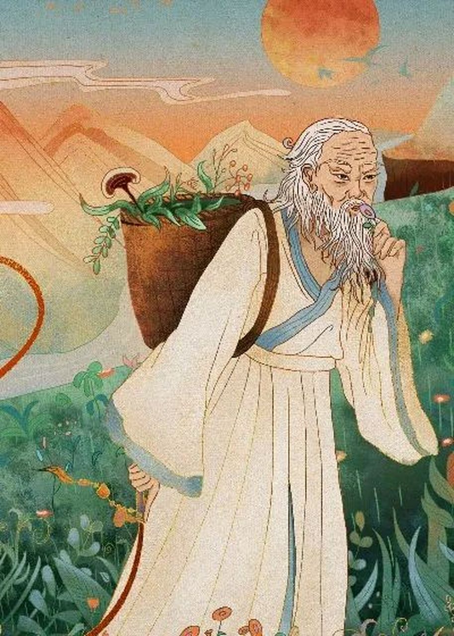 《神农氏勇尝百草》 神农氏,也就是传说中的炎帝,他是中国农业的奠基