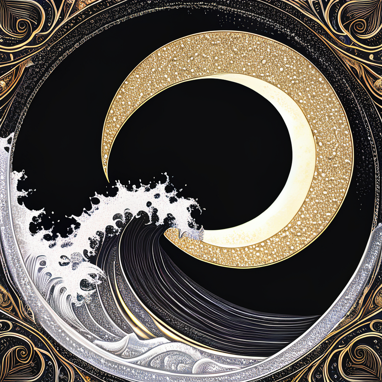 ai绘画作品--抽象画大海上的月亮#涂鸦一格ai绘画# #ai绘画# #美术