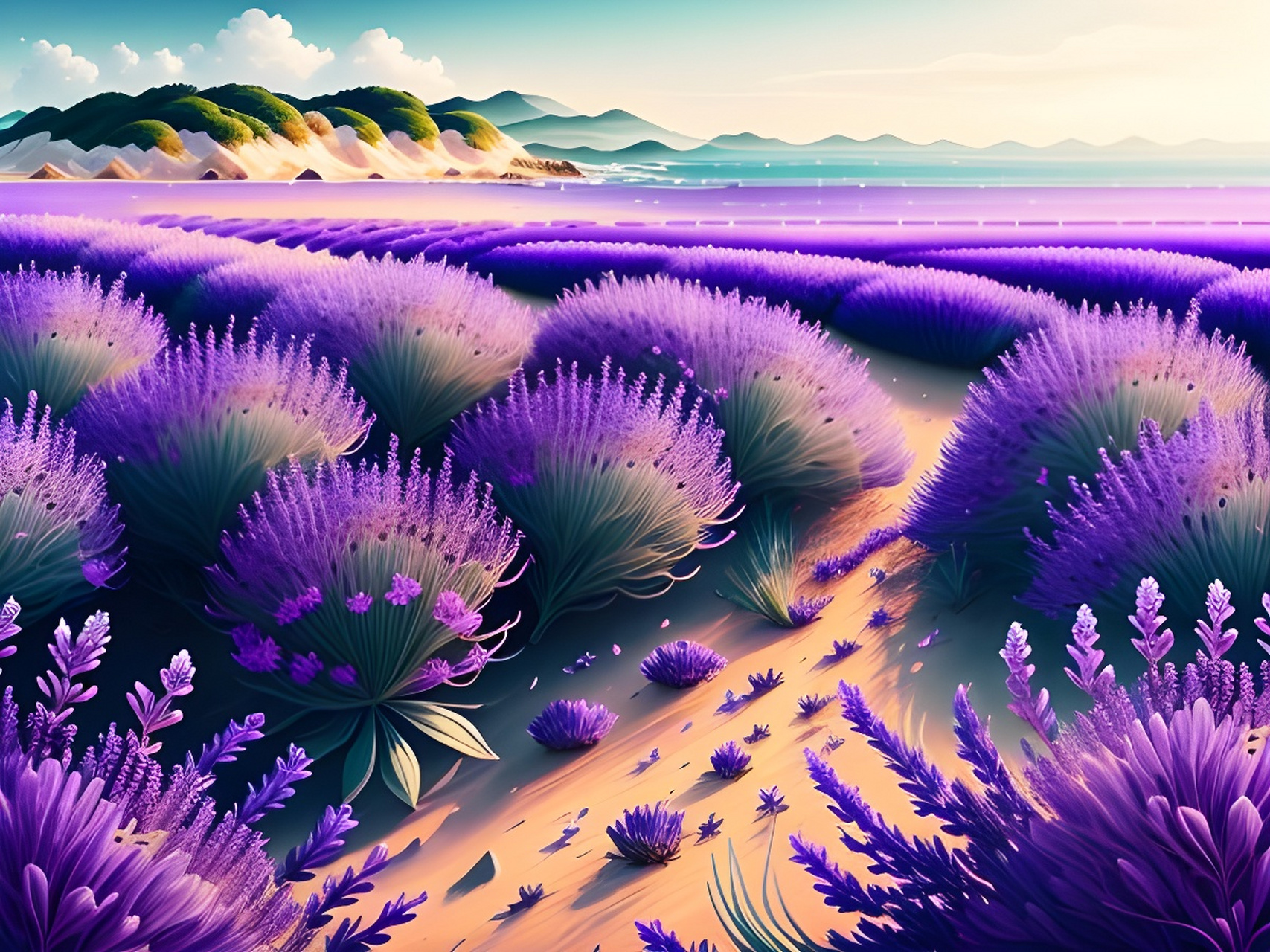 ai绘画「薰衣草花海」[比心][比心] #花# #二次元美图#  #ai绘画