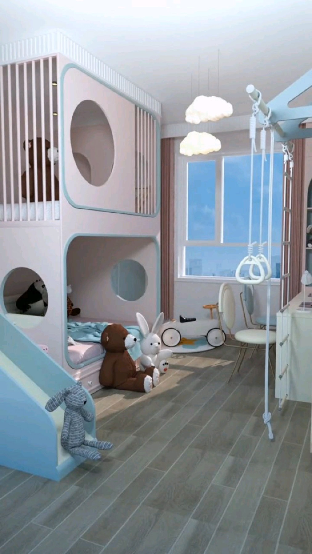 一儿一女兄妹儿童房这样做,在家也能玩耍-度小视