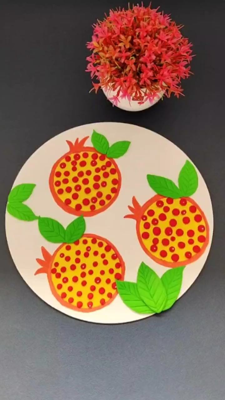 石榴粘土画来了,快和宝贝一起做吧