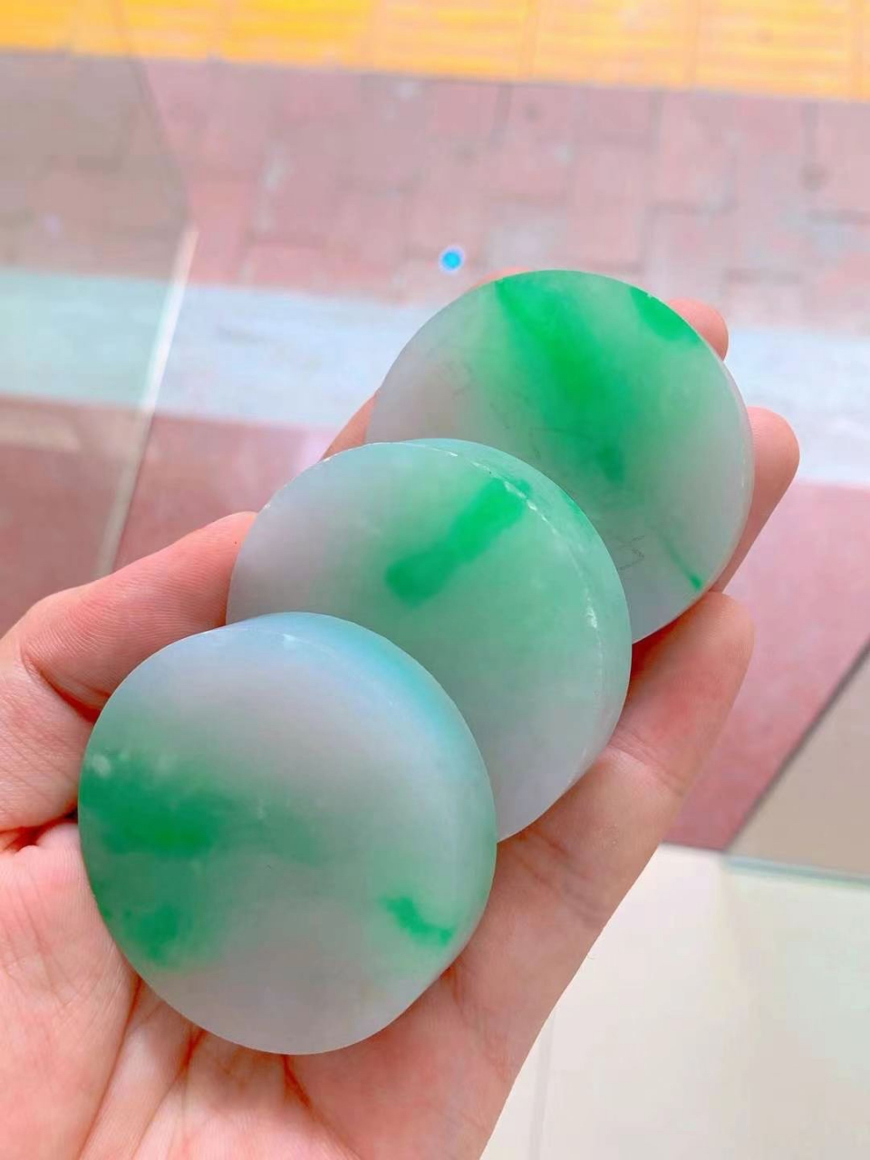 高质量飘阳绿手镯心  尺寸50-13  52-13*2#翡翠# #文玩