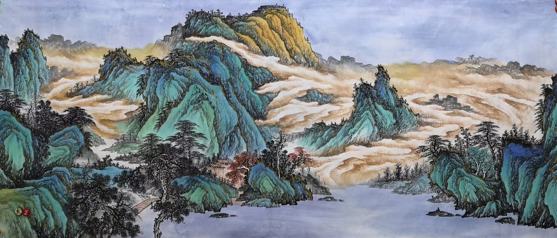 金线青绿山水画精品