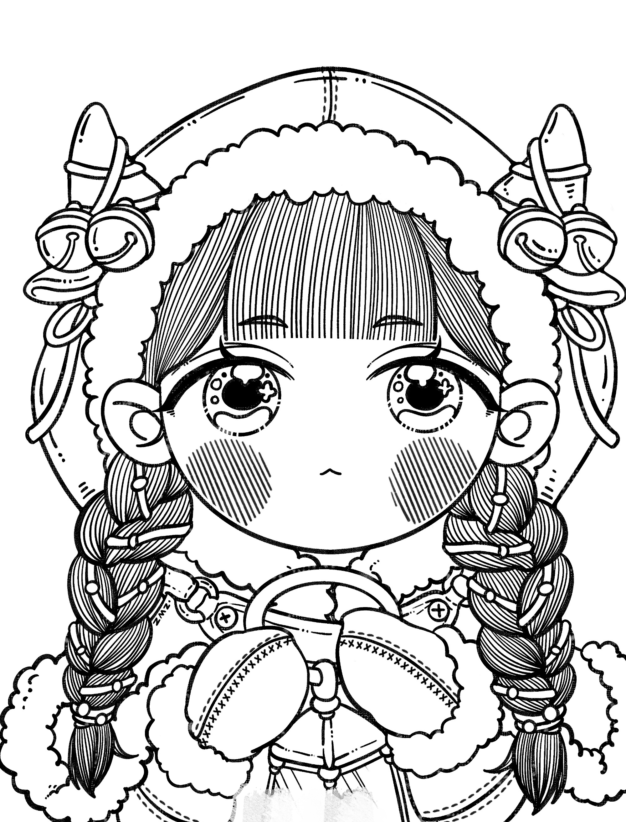手绘线描卡通小女孩