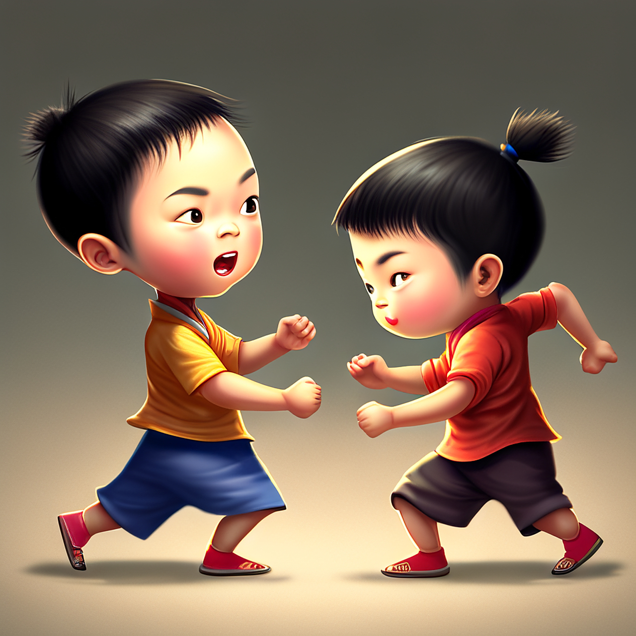 两个小朋友对峙游戏,强者难道就是多一条胳膊吗? #ai绘画